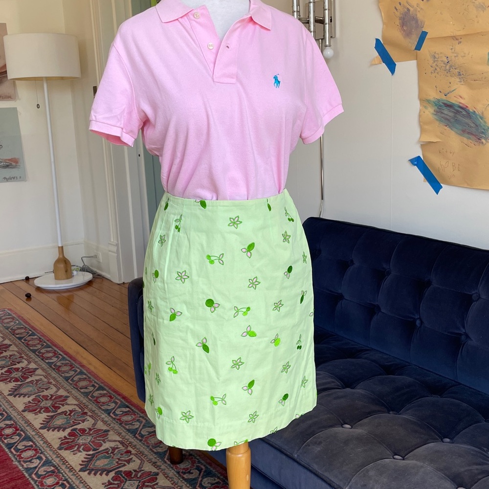 Lilly Pulitzer Lime Green & Pink Embroidered Skirt, Sz 4